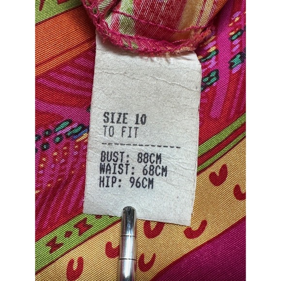 Vintage G2 George Gross Top Womens 10 Pink Orange Stripe Button Up Silk Colorful - Picture 7 of 11